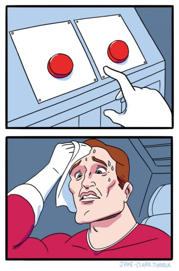 Two Buttons meme about Nakie