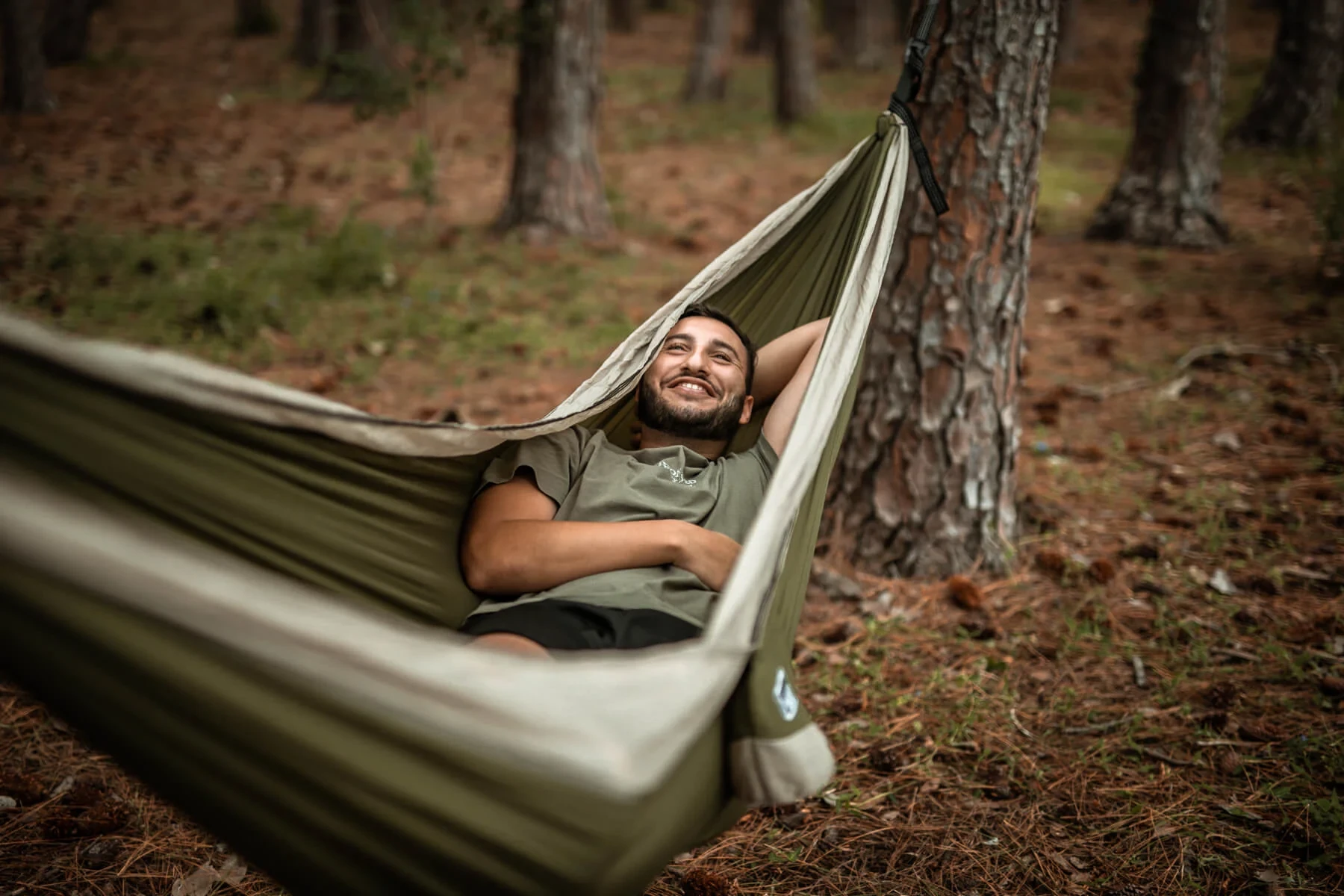 Quality products that last: a hammock clipped to its straps